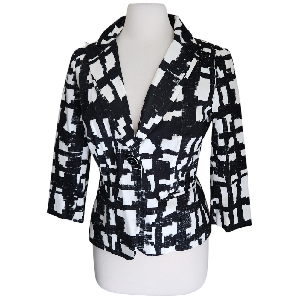 Sandro Jacket Women's Medium Blazer Academia Office Cropped Black‎ White - Picture 12 of 12